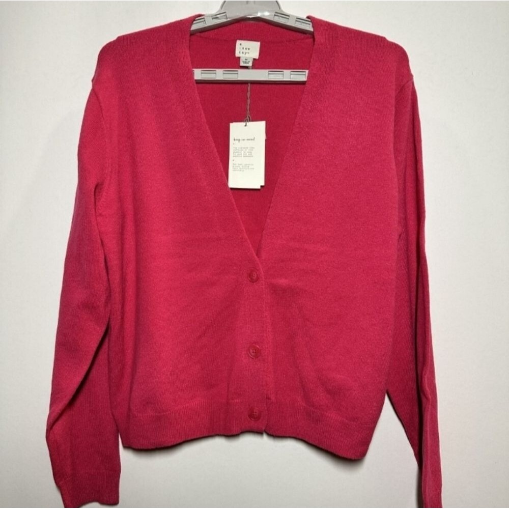 Cardigan Womens 3 Button Front V Neck Pink Size Medium New Minimumist